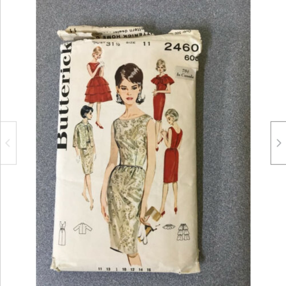 Vtg Butterick Sewing Pattern #2460 Ladies Sheath Dress w/ Overskirt & Capelet